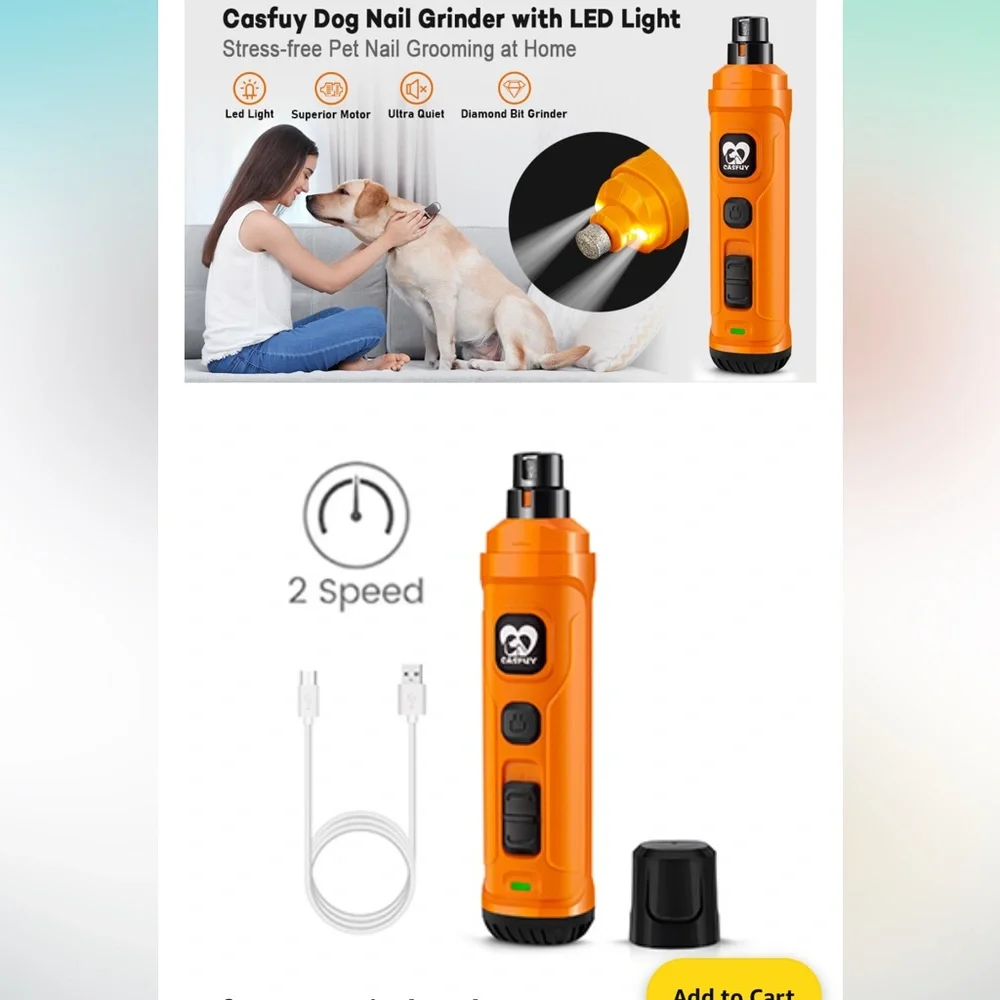 Casfuy Dog Nail Grinder with 2 LED light NWOT